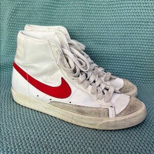 Nike White and Red High-Top Sneakers